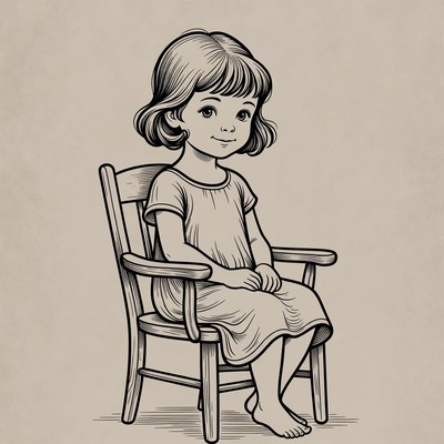 Girl sitting in wooden chair