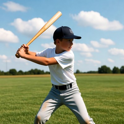 Boy swinging baseball bat outdoors