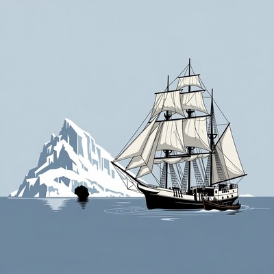 Sailing Ship Near Iceberg
