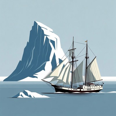 Sailing Ship Near Iceberg