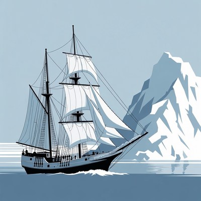 Sailing Ship Near Iceberg