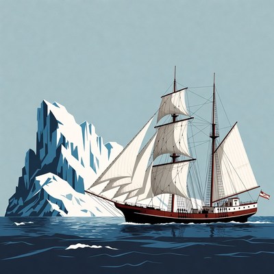 Sailing Ship Near Iceberg