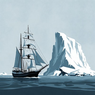 Sailing Ship Near Iceberg