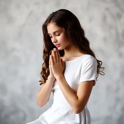 Girl praying with hands clasped
