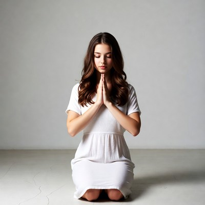Woman praying with hands clasped