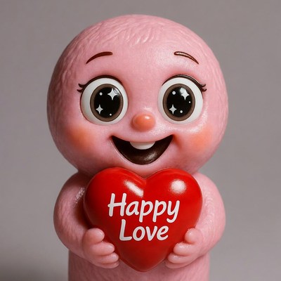 Pink cartoon baby holding Happy Love heart