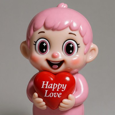 Pink Baby Figurine Holding Happy Love Heart