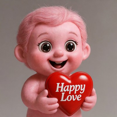 Pink Baby Holding Happy Love Heart