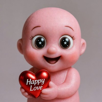 Pink Baby Figurine Holding Happy Love Heart