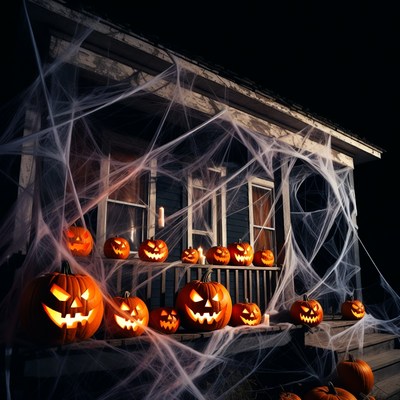 Halloween Pumpkins on Spooky Porch