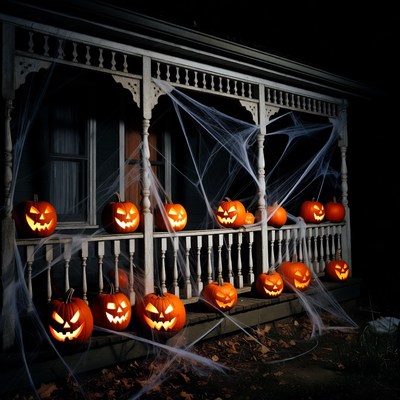 Halloween Pumpkins on Spooky Porch