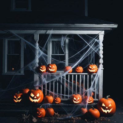 Halloween Pumpkins on Spooky Porch
