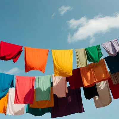 Colorful clothes drying on clothesline