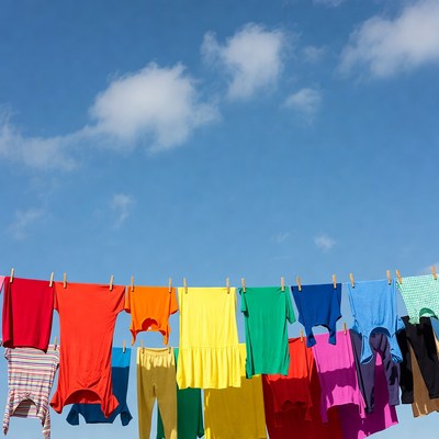 Colorful Clothes Hanging on Clothesline