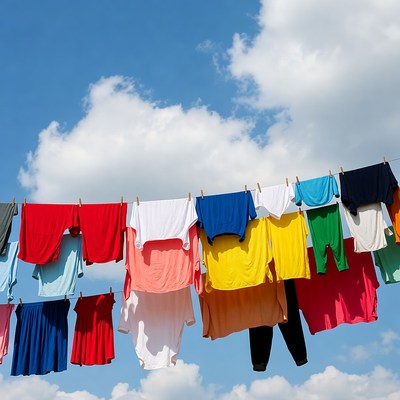 Colorful Clothes Hanging on Clothesline