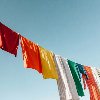 Colorful Clothes Hanging on Clothesline