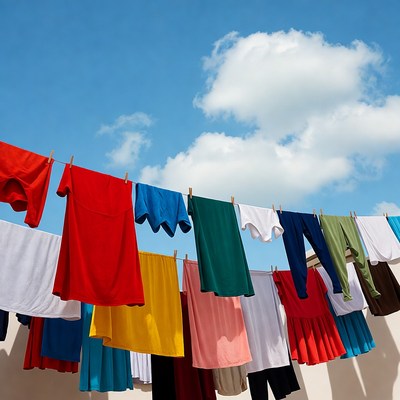 Colorful Clothes Hanging on Clothesline
