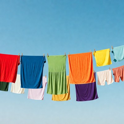 Colorful Clothes Hanging on Clothesline