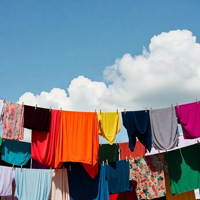 Colorful clothes drying on clothesline