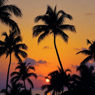 Palm Trees Silhouette at Sunset