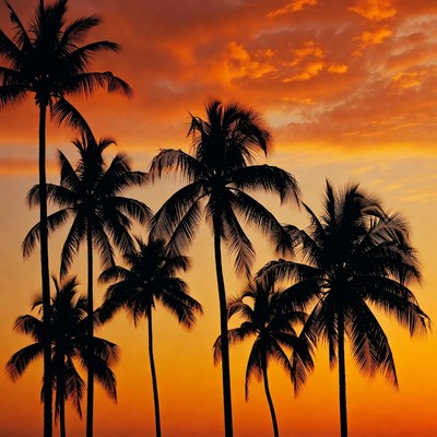 Palm Trees Silhouette at Sunset