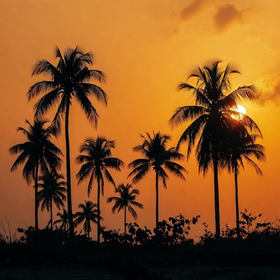 Silhouetted Palm Trees at Sunset