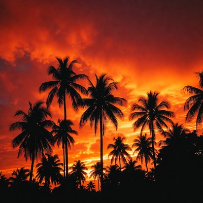 Silhouetted Palm Trees at Sunset
