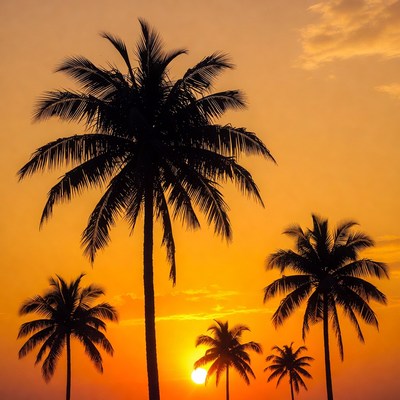 Palm Trees Silhouette at Sunset
