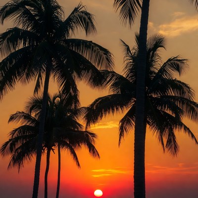 Palm Trees Silhouette at Sunset