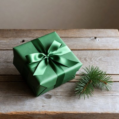 Green gift box with bow