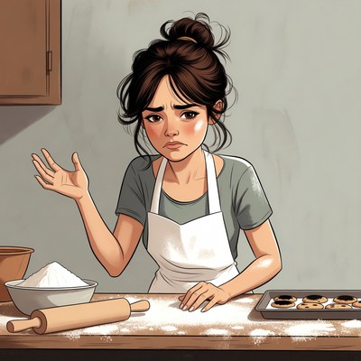 Frustrated woman baking cookies