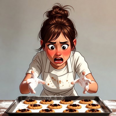 Shocked Woman with Freshly Burnt Cookies