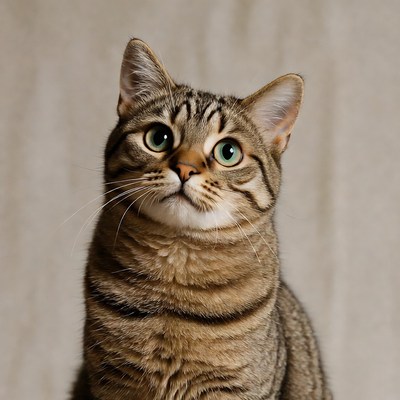 Tabby cat looking up