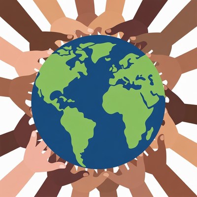 Diverse hands holding Earth globe
