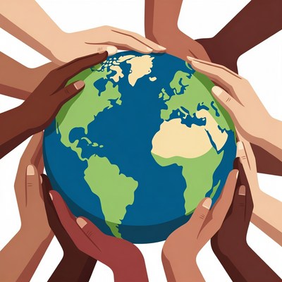 Diverse hands holding globe