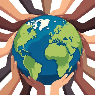 Diverse hands holding Earth globe