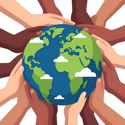 Diverse hands holding Earth globe