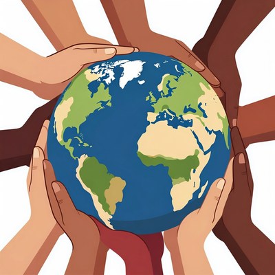 Diverse hands holding Earth globe