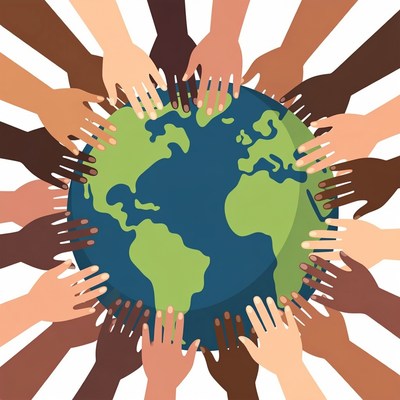 Diverse hands holding Earth globe