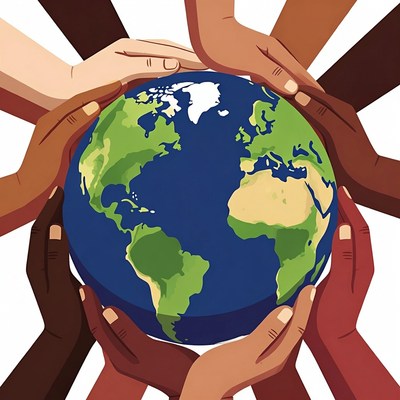 Diverse hands holding Earth