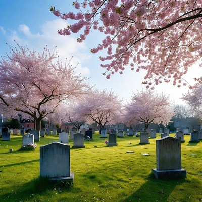 Cherry Blossoms in Cemetery