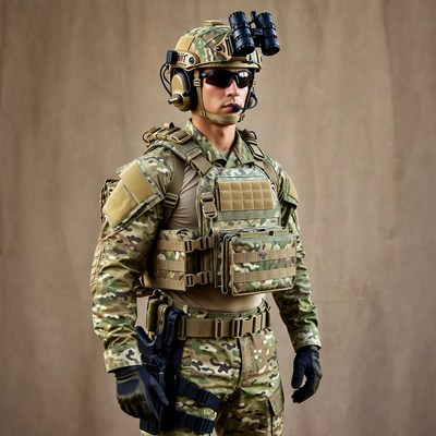 Soldier in Multicam Gear with Rifle