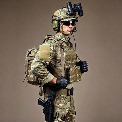 Soldier in Camouflage Gear with Rifle