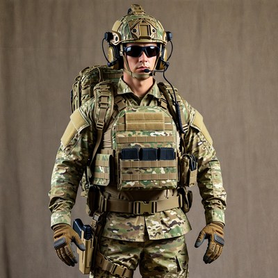 Soldier in tactical gear with helmet