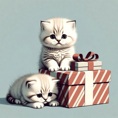 Two Kittens with Gift Box
