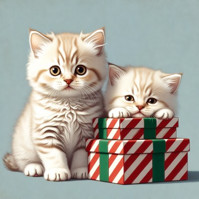 Two Kittens with Christmas Presents