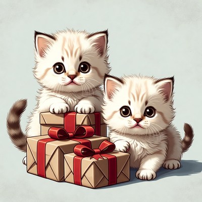 Two Kittens with Christmas Presents