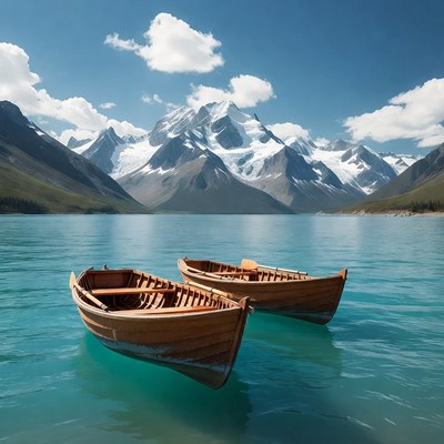 Two Wooden Boats on Mountain Lake