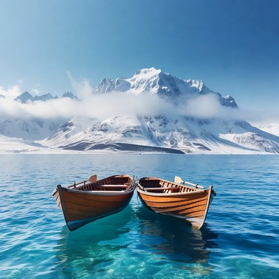 Two Wooden Boats on Mountain Lake