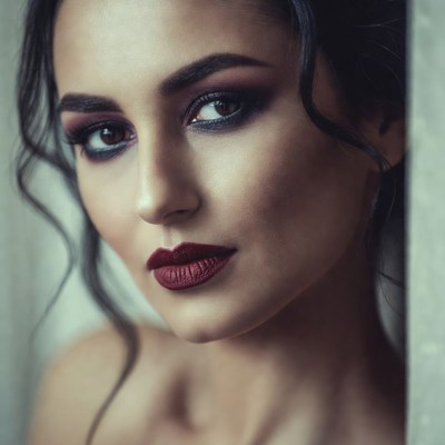 Closeup portrait of woman with dark makeup